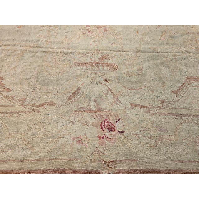 19th Century French Aubusson Room-Size Rug With Floral & Ribbon Motifs in Tan, Pink For Sale - Image 17 of 17