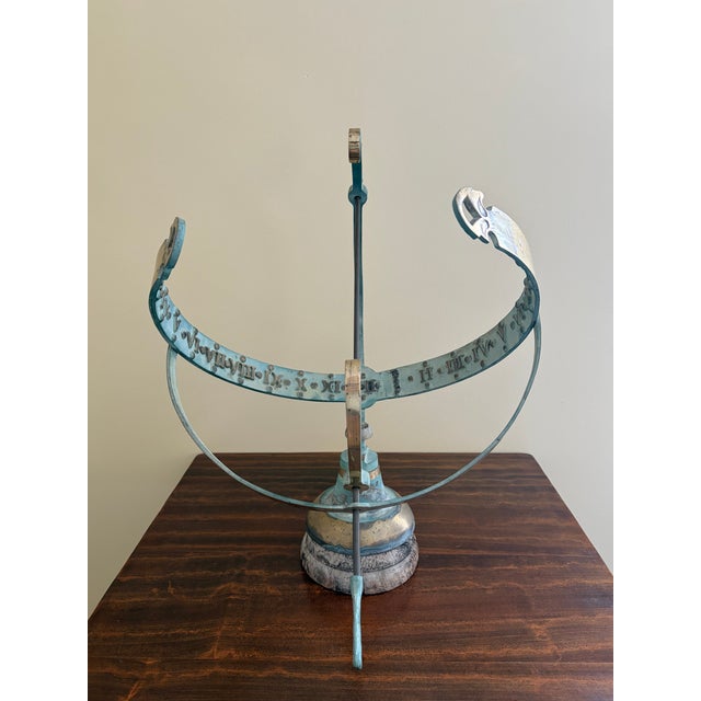Vintage English Country Brass and Iron Verdigris Garden Armillary Sundial For Sale - Image 13 of 13