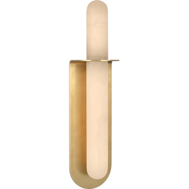 Kelly Wearstler for Visual Comfort Signature Fosse 18" Invertable Offset Oval Sconce in Antique-Burnished Brass with Alabaster For Sale