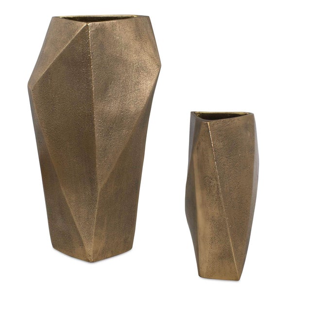 GeoForm Indoor-Outdoor Brass Vases Set/2 For Sale In Chicago - Image 6 of 6
