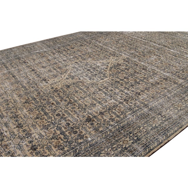 Vintage Beige Malayer Floral Handmade Wool Rug For Sale In New York - Image 6 of 11