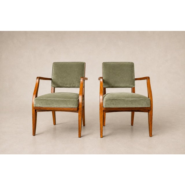 Pair of Caviúna Wood Armchairs in Thick Green Velvet, Brazil, Mid-20th Century - Lot 954 For Sale - Image 12 of 16