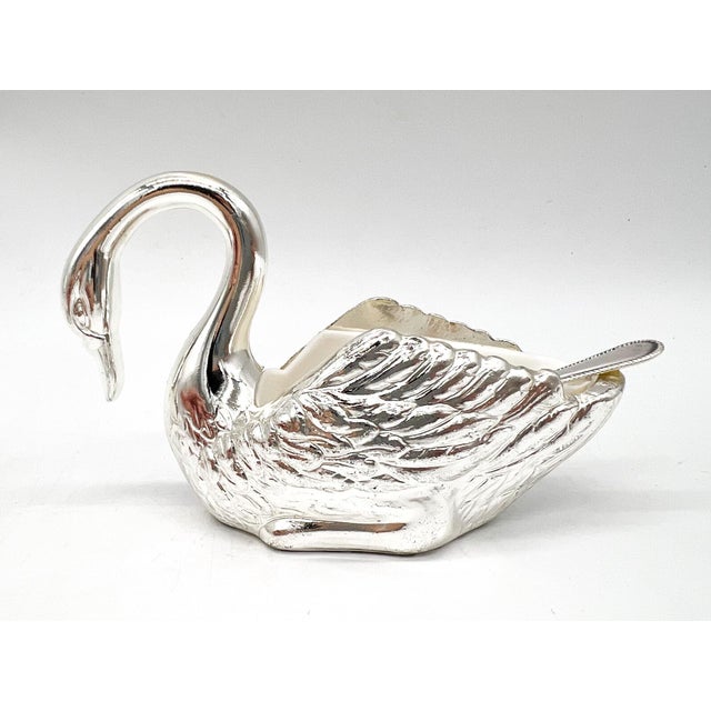 Mid 20th Century Venetian Italian Silver Plated Swan Salt Cellars With Tray & Spoons — Hollywood Regency, Mid-Century Silverplate For Sale - Image 5 of 16