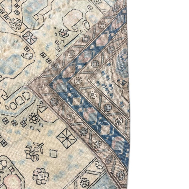 Turkish Antique Turkish Rug 6x8 | Ivory & Blue With Stylized Boteh Motifs For Sale - Image 3 of 4
