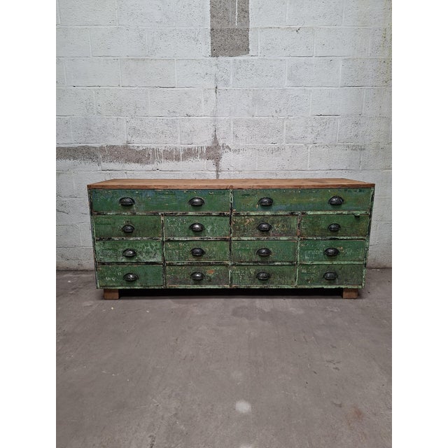 Industrial Green Wooden Drawer Cabinet For Sale - Image 10 of 10