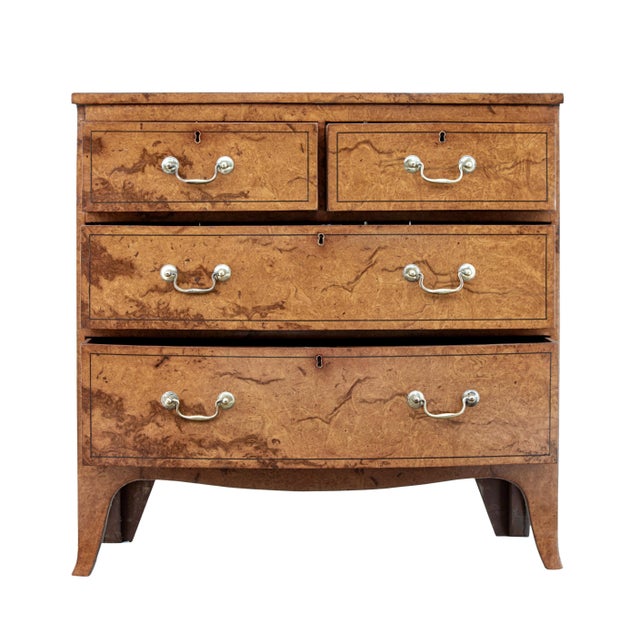 Wood English Burr Walnut Bow Front Chest of Drawers circa 1870 with Bookmatch Veneer For Sale - Image 7 of 9
