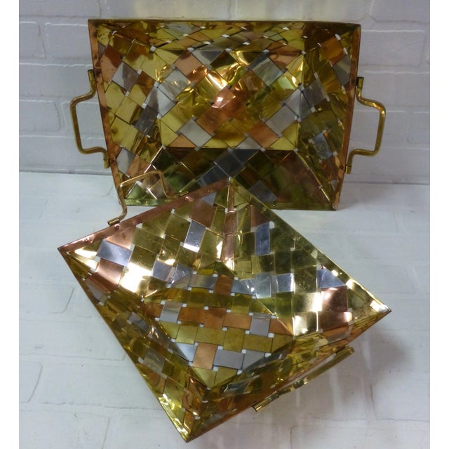 Vintage Brass & Copper Weave Baskets - Stacking Pair For Sale - Image 10 of 10