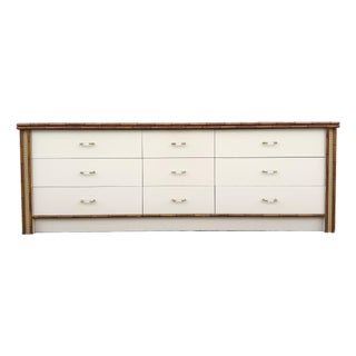 Boho Chic Cream Gloss Laminate Cane and Faux Bamboo Dresser For Sale
