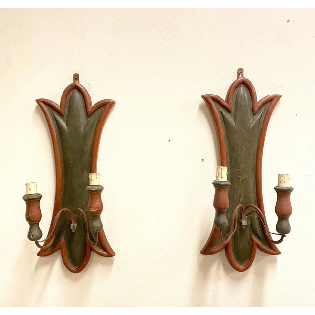 Vintage Wood Sconces, 1920s, Set of 2 For Sale - Image 9 of 10