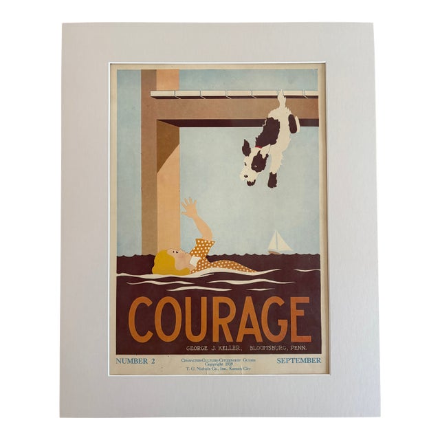Original Vintage 1930s Art Deco Character Culture Poster, "Courage" 16x20 Mat For Sale