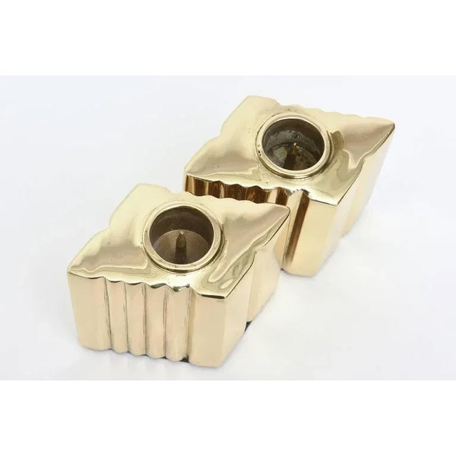 Brass Vintage Brass Sculptural Diamond Shaped Candlesticks Pair Of, 1970's For Sale - Image 8 of 11