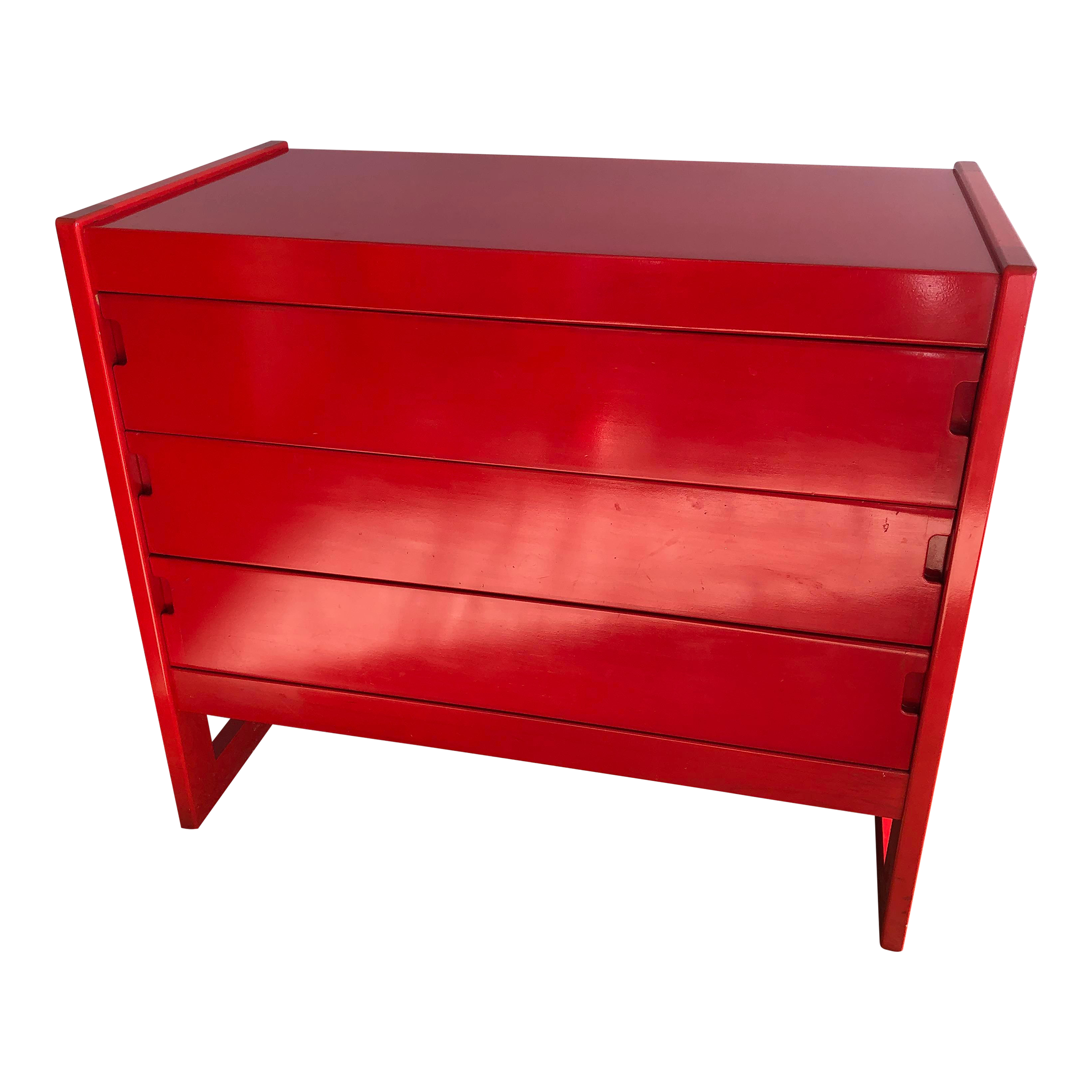 1970s Red Three Drawer Modern Dresser | Chairish