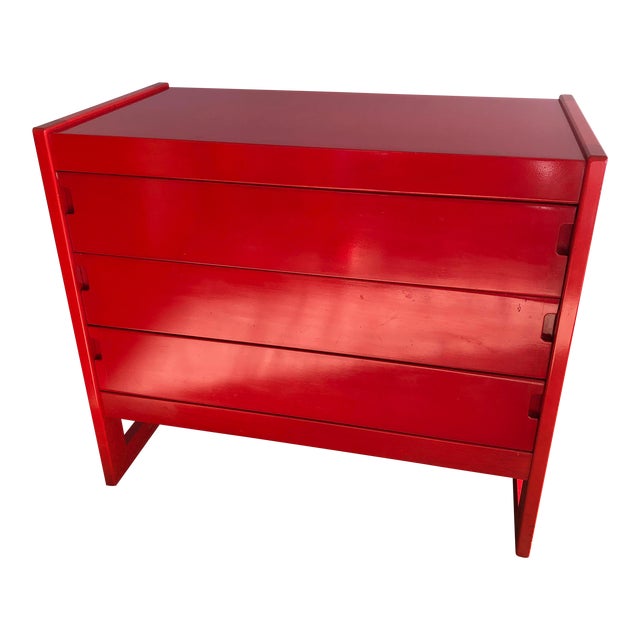 1970s Red Three Drawer Modern Dresser For Sale