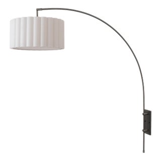 1960s Scallop Wall Sconce by Nova of California - Fabric Drum Shade, Black Nickel Steel For Sale