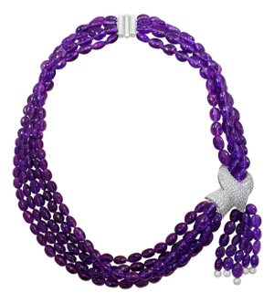 700 Ct Natural Amethyst Multi Layer Bead Necklace in Platinum with 9 Ct Diamonds