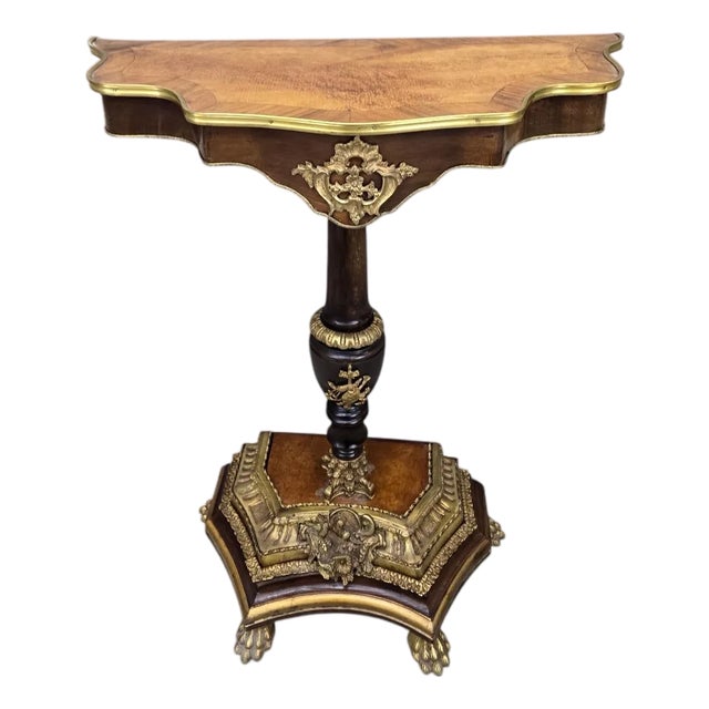 Vintage French Louis XV Style Walnut & Gilt Bronze Console Table For Sale