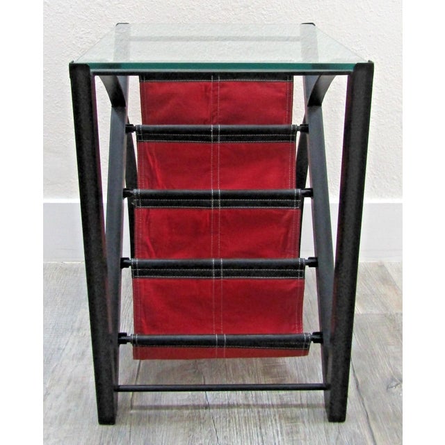 Mid-Century Modern Mid-Century Modern Glass Top End Table Waterfall Magazine Rack Circa 1970s For Sale - Image 3 of 15