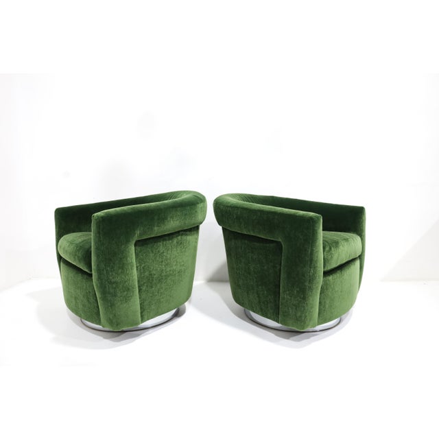 Metal Milo Baughman Tilt Swivel Lounge Chairs in Plush Green Mohair, 1970s For Sale - Image 7 of 12