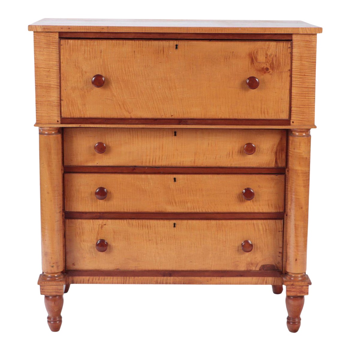 A 19th C Tiger Maple Dresser With Full Round Columns. Chairish