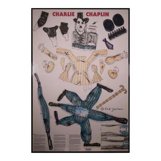 Red Grooms Charlie Chaplin Contemporary Pop Art Lithograph Poster Framed 1986 For Sale