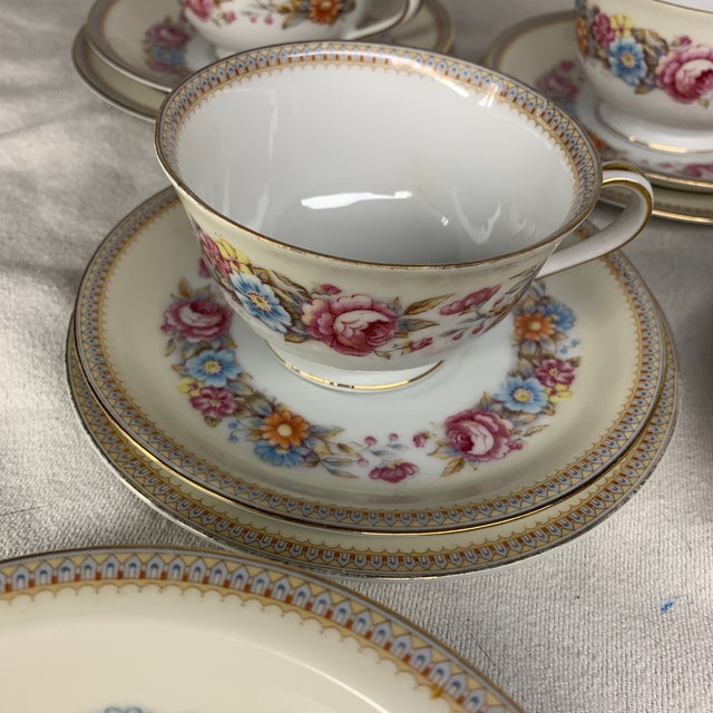 Shabby Chic Vintage Jyoto China Floral Tea and Dessert Set - 21 pcs For Sale - Image 3 of 7