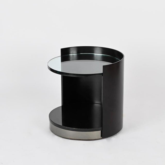 Black Nightstands in Wood, Crystal and Steel attributed to G. Moscatelli, Italy, 1970s, Set of 2 For Sale - Image 8 of 18