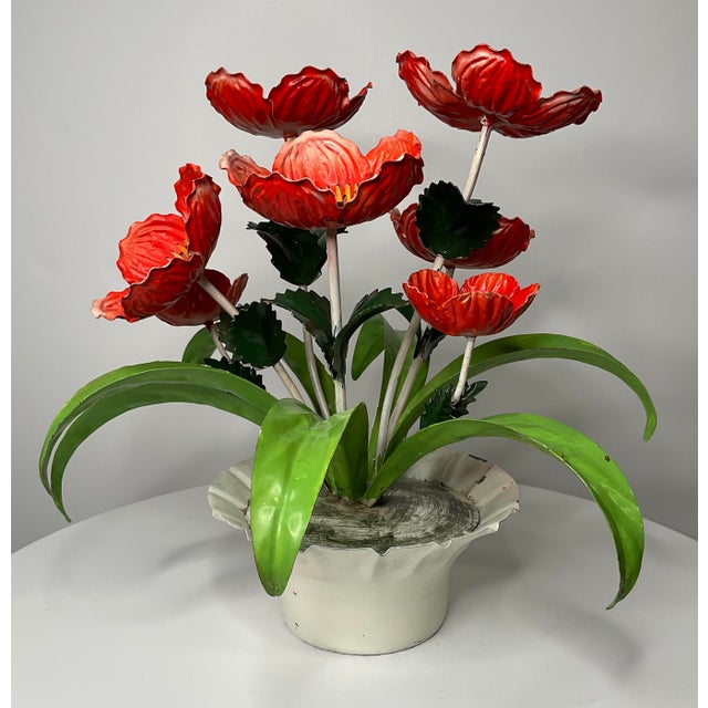 Mid 20th Century Mid 20th Century Florentia Italian Toile Flowers in a Pot For Sale - Image 5 of 12