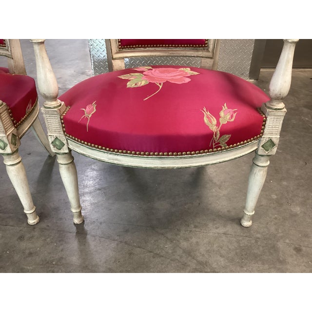 1920s Stunning French Louis XVI-Style Pink Arm Chairs W/Painted Frames For Sale - Image 5 of 15