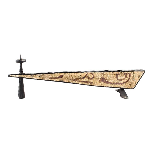 David Palombo, Brutalist Hand Forged Iron Mosaic Sculpture Menorah Israeli David Palombo For Sale