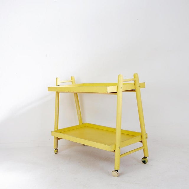 Vintage Bar Cart in Yellow Lacquered Wood For Sale - Image 3 of 15