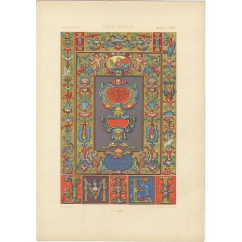 Racinet, Renaissance Grotesque Ornament, 1873, Chromolithographs, Set of 3 For Sale - Image 3 of 9