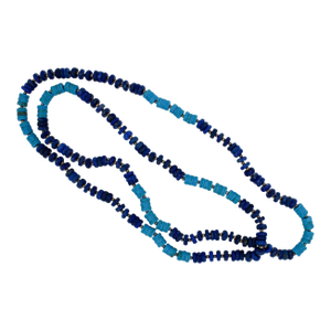 Blue Lapis Lazuli Turquoise Tumble Beads 14k Yellow Gold Bead Long Necklace