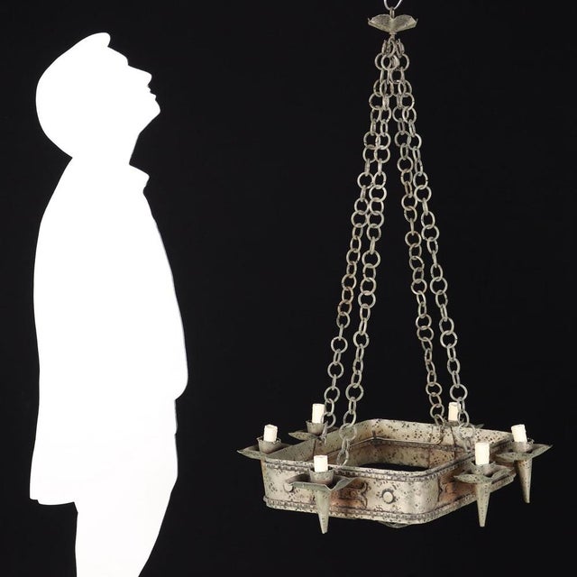 6-light style chandelier in lacquered metal, Italy 20th century. This piece is attributed to the mentioned designer/maker....