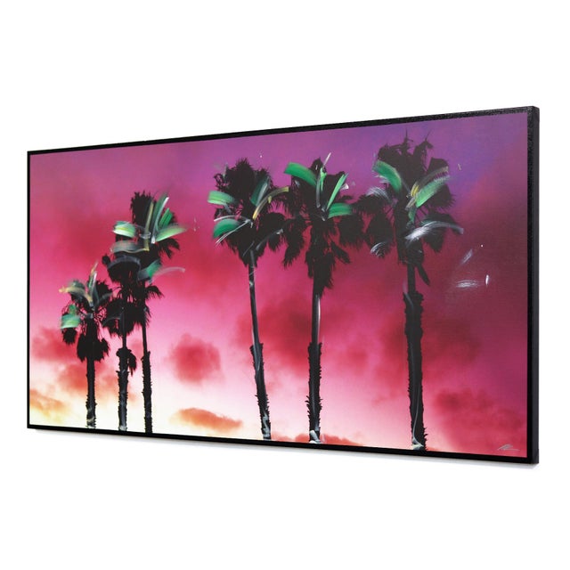 Contemporary Beach City Palms - Night Hits - Original California Palm Tree Night Scene Acrylic and Photograph on Canvas by Pete Kasprzak For Sale - Image 3 of 9