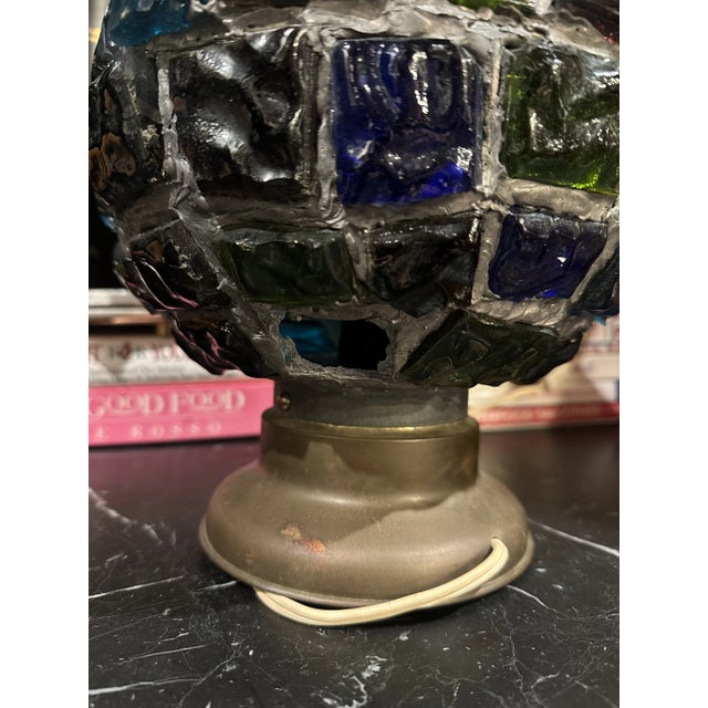 Vintage Late 20th Century Arts & Crafts Chunk Marsh Style Glass Orb Globe Ball Table Lamp For Sale - Image 10 of 10