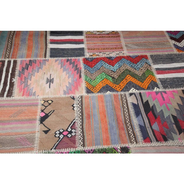 Tribal Mid 20th Century Bohemian Turkish Kilim Patchwork Rug With Tribal Motifs -5' 7'' X 9' 10'' For Sale - Image 3 of 12