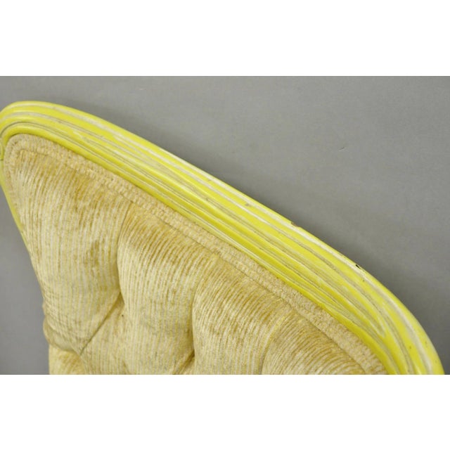 Vintage French Hollywood Regency Yellow Tufted Drape Carved Side Chairs - A Pair For Sale - Image 9 of 16