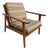 Scandinavian Modern MCM Walnut Framed Armchair With Striped Cushions For Sale