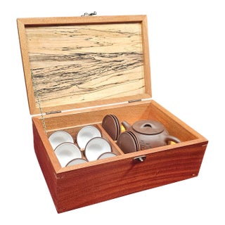 1980s Yixing Clay Tea Pot With Custom Box - Set of 13 For Sale