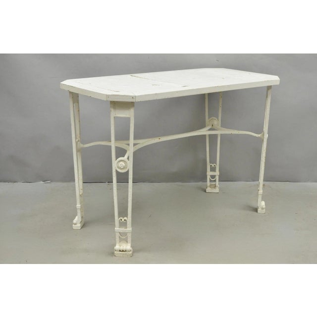 Antique Italian Gothic Renaissance Wrought Iron Stretcher Base Potting Side Table (A). Item features a heavy iron base...