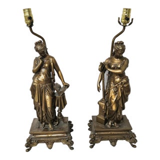 Dumaige Attributed Figural Bronzed Spelter Sculptures Mounted as Lamps - A Pair For Sale