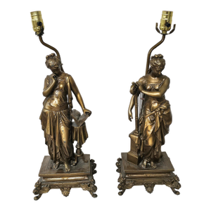 Dumaige Attributed Figural Bronzed Spelter Sculptures Mounted as Lamps - A Pair