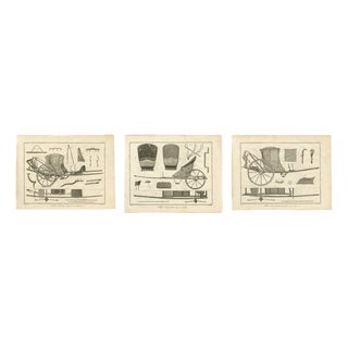 Three French Post Chaise & Cabriolet Engineering Engravings, 1771, Set of 3 For Sale