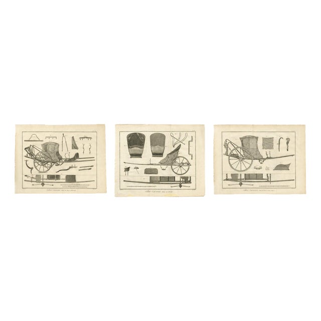 Three French Post Chaise & Cabriolet Engineering Engravings, 1771, Set of 3 For Sale