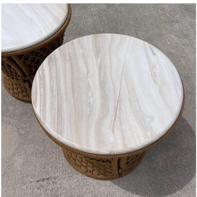 Marzio Cecchi Studio Most Rope Travertine Top Side Tables or Nightstands, a Pair For Sale - Image 10 of 12