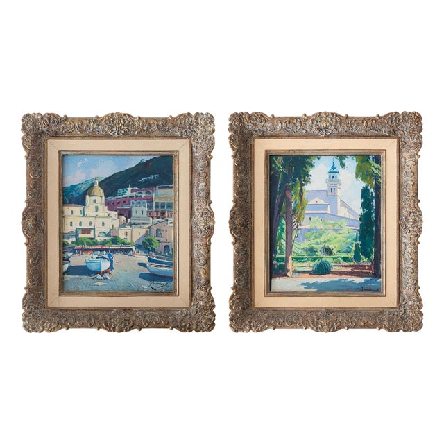 Positano and Valldemossa, Landscapes, 1990s, Oil on Canvas, Set of 2 For Sale