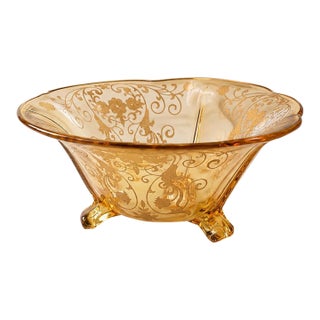 Vintage Fostoria Three Footed Glass Bowl For Sale