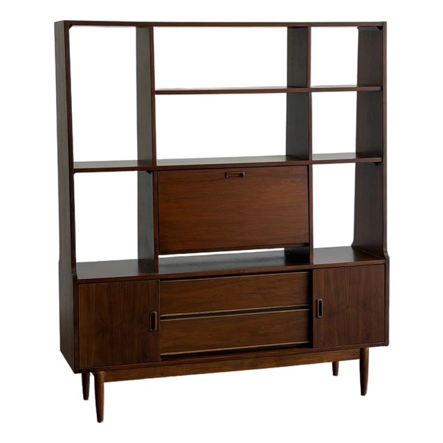 Mid-Century Modern Walnut Wall Unit/ Room Divider For Sale