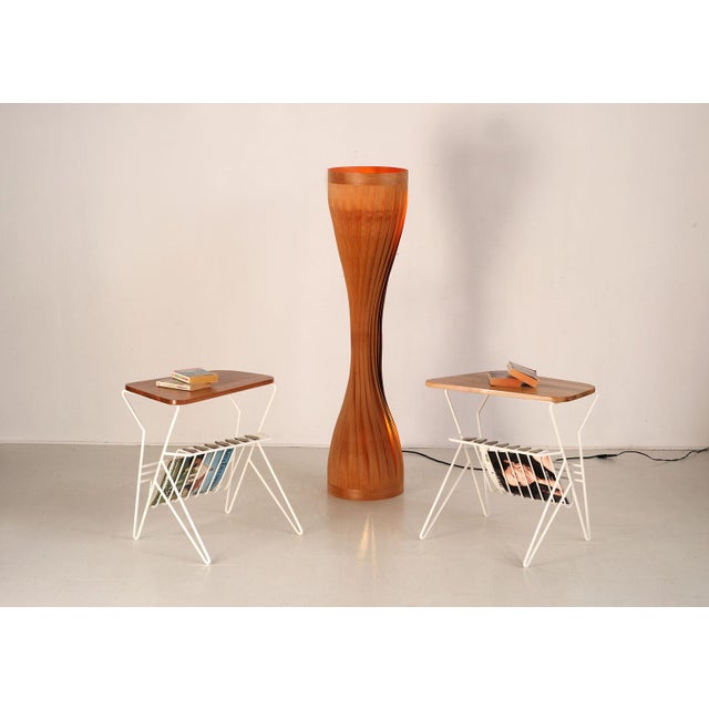 Side Tables in Elm and Lacquered Metal, France, 1950, Set of 2 For Sale - Image 11 of 12
