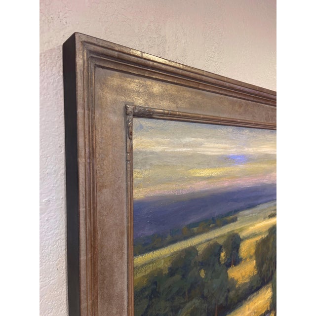 Contemporary Open View by Seth Winegar | Oil on Board Landscape with fields and trees under a cloudy sky For Sale - Image 3 of 5